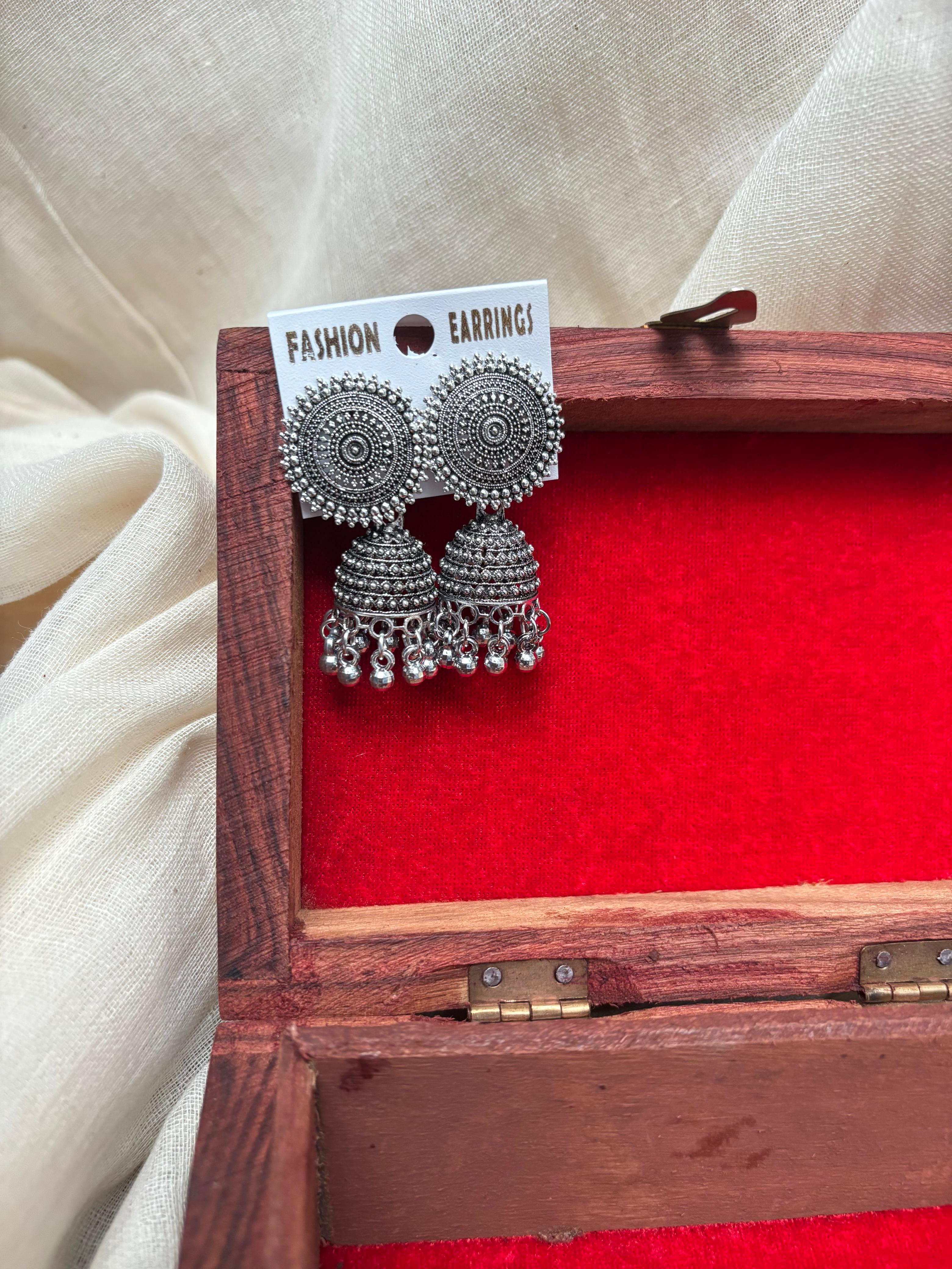 Oxidised chakra jhumki