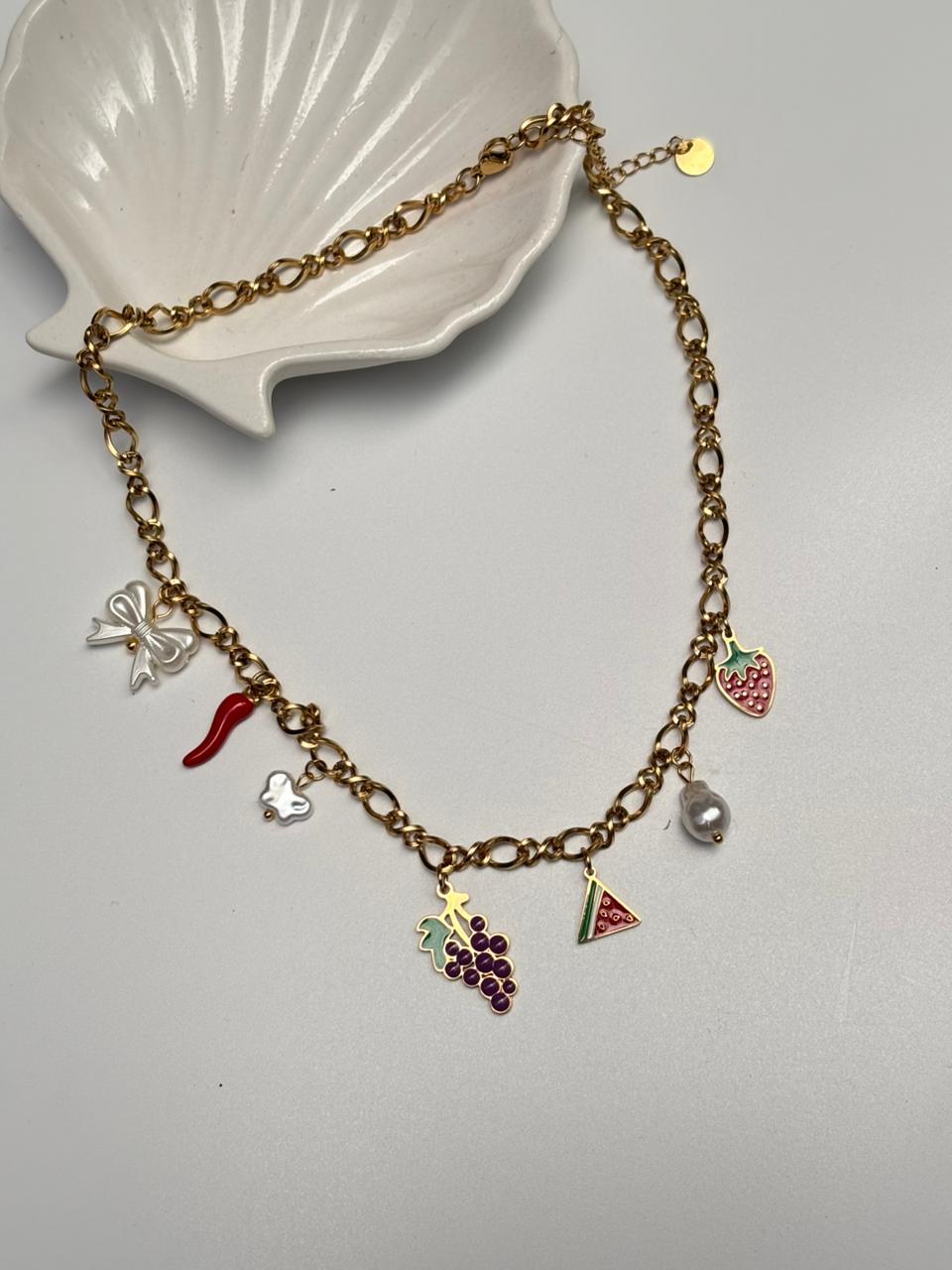 Bow fruit charm necklace