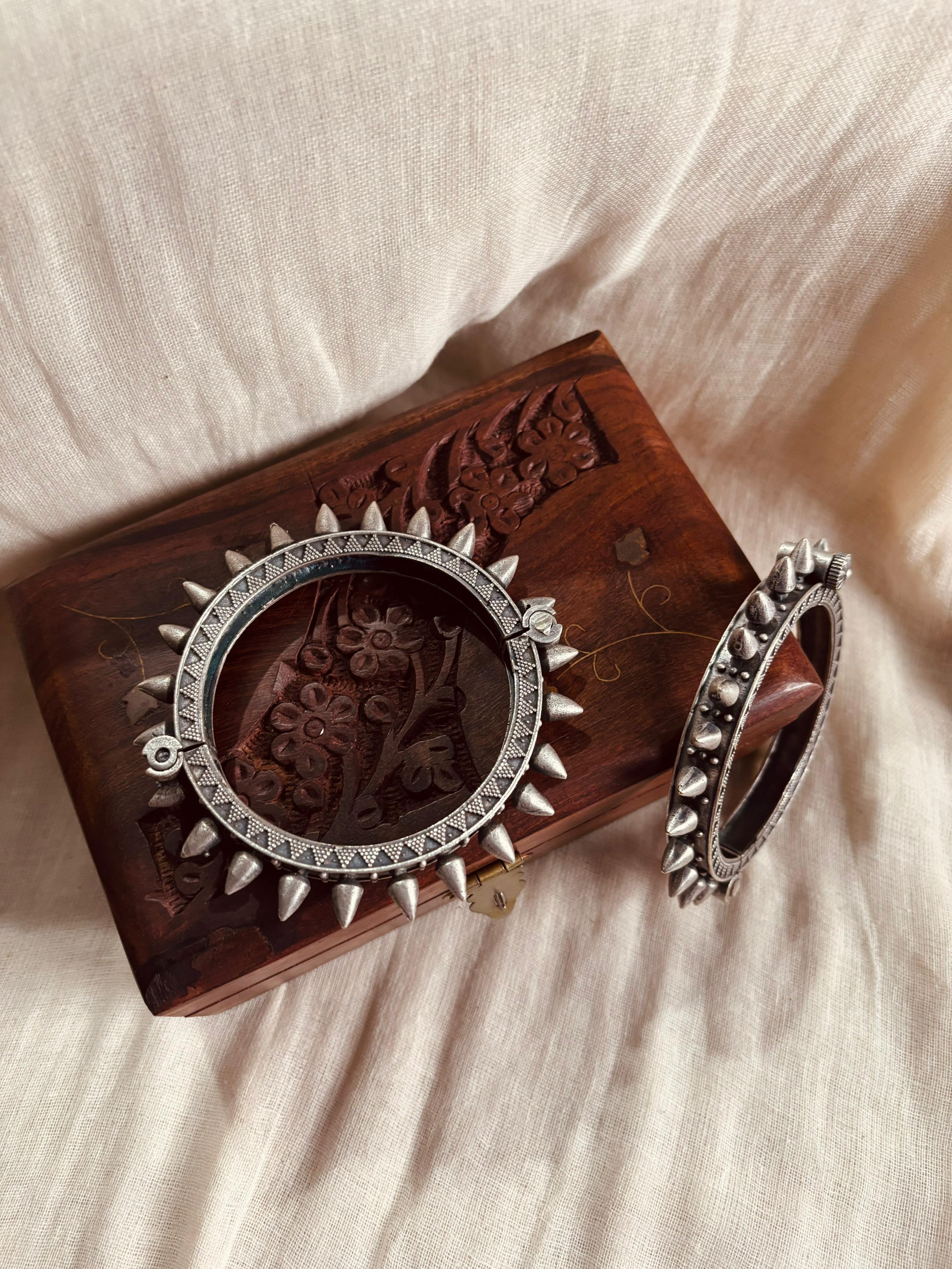 Spiked german silver bangle