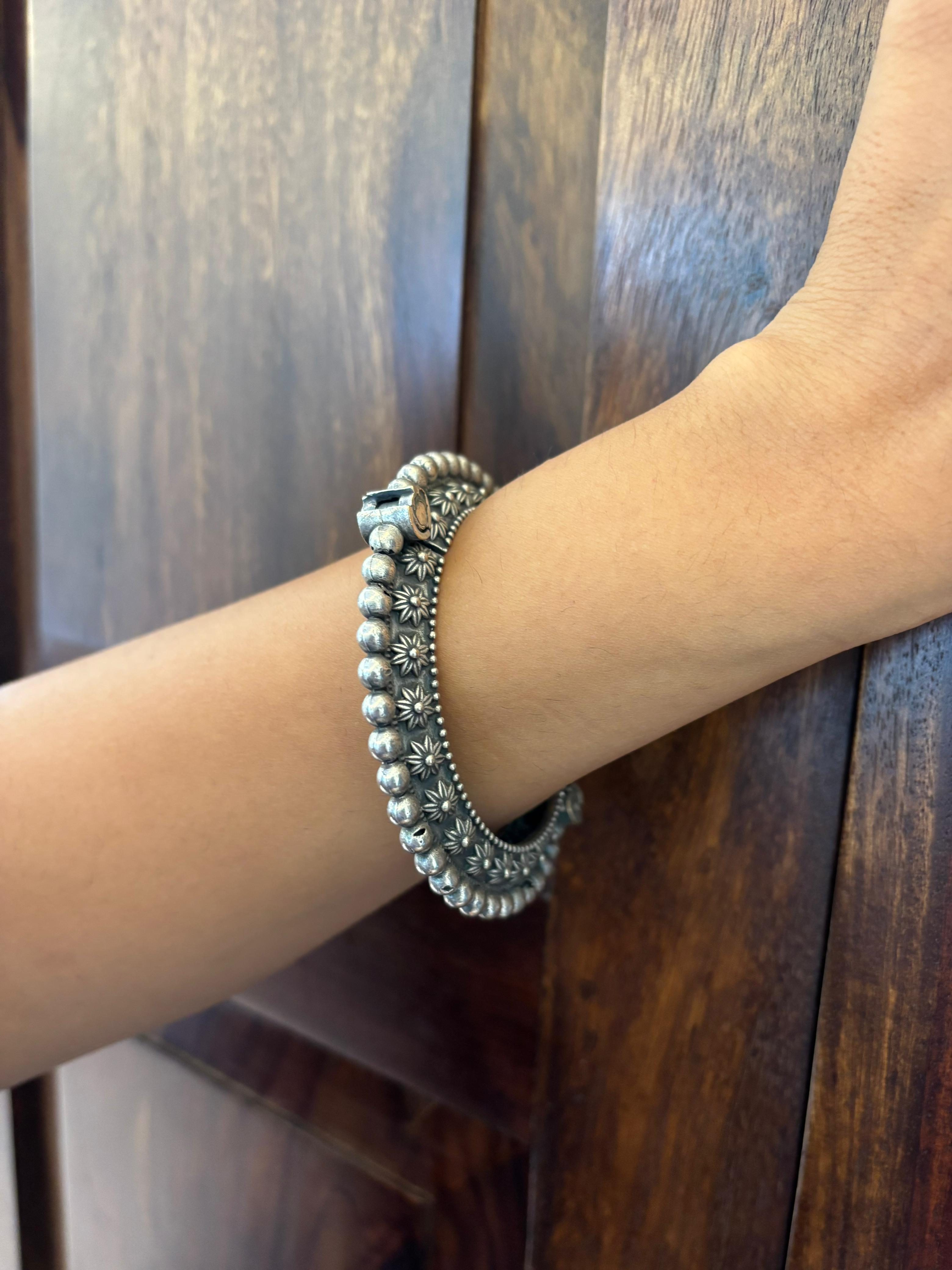 Antique floral charm bangle