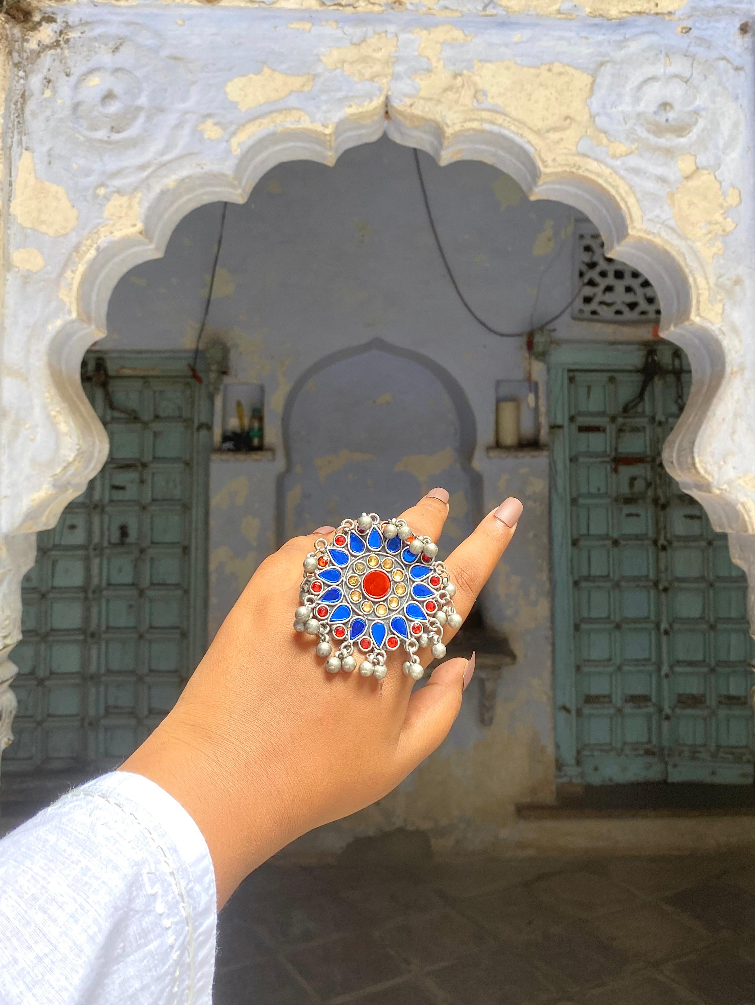 Blue mirror chunky ring