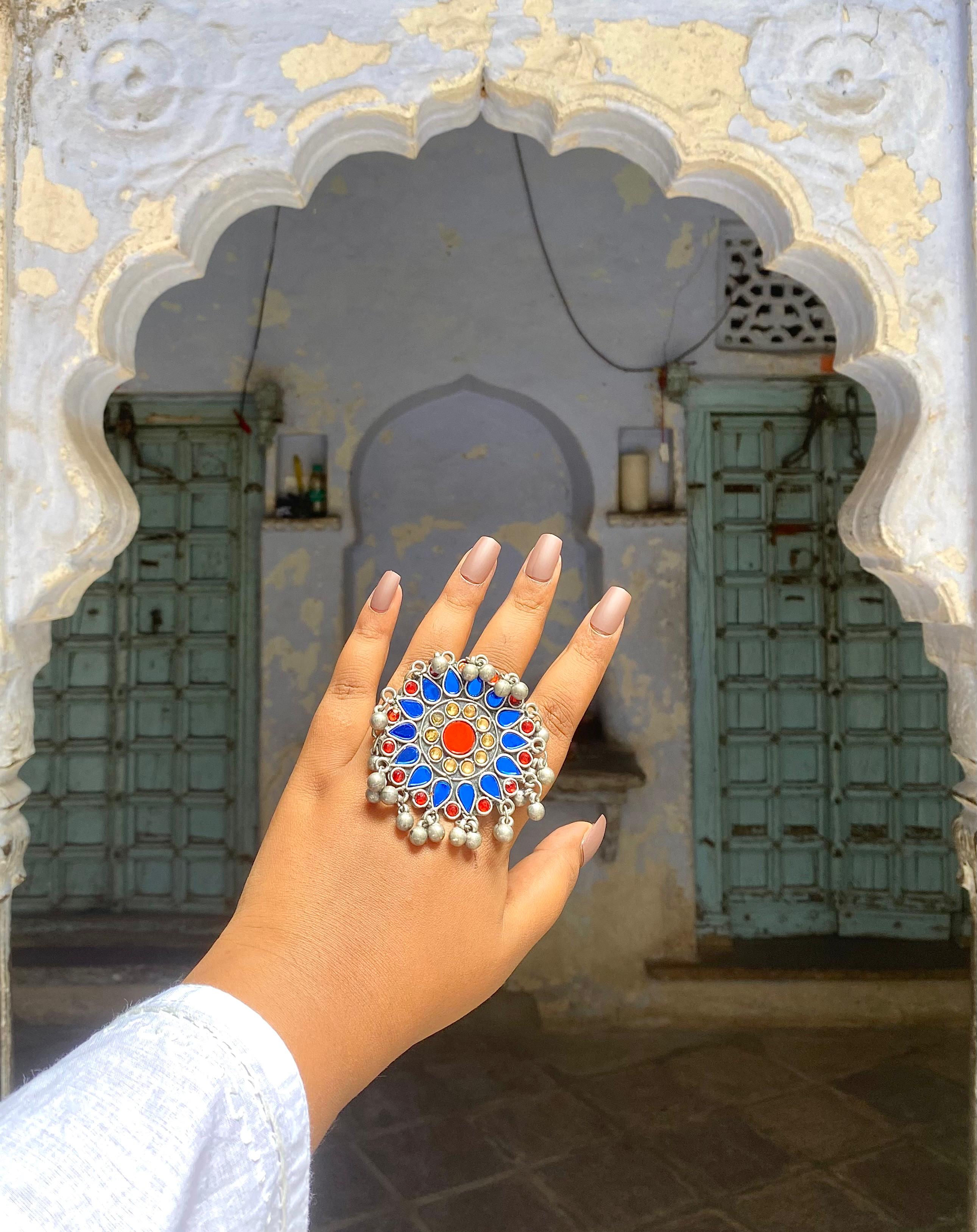 Blue mirror chunky ring