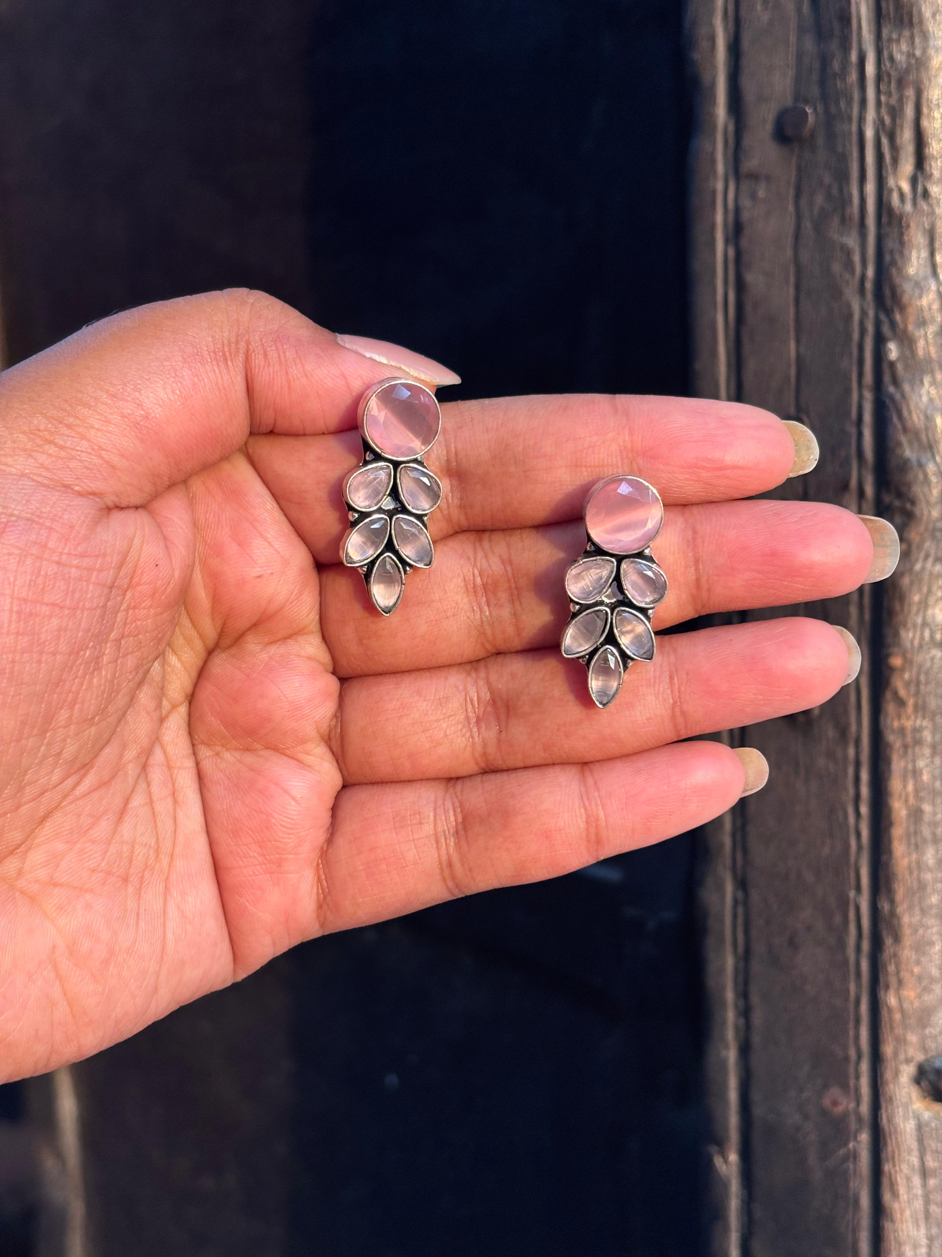 Pink Diamond leaf stud